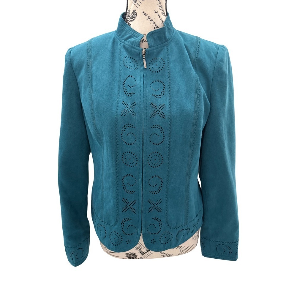 Conrad C Turquoise Faux Suede Full Zip Long Sleeve Jacket Size 6P